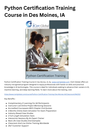 Python Certification Training Course in Des Moines, IA
