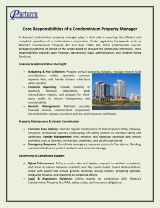 Core Responsibilities of a Condominium Property Manager