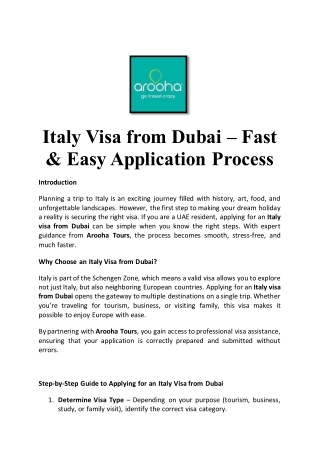 Italy Visa from Dubai – Fast & Easy Application Process