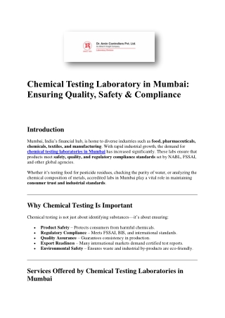 Best Chemical Testing Laboratory in Mumbai | NABL & FSSAI Approved