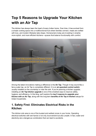 Top 5 Benefits of Upgrading Your Kitchen with an Air Tap