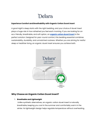 Organic Cotton Duvet Insert for Restful Sleep