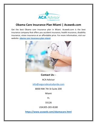 Obama Care Insurance Plan Miami | Acaweb.com