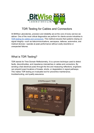 TDR Testing for Cables and Connectors