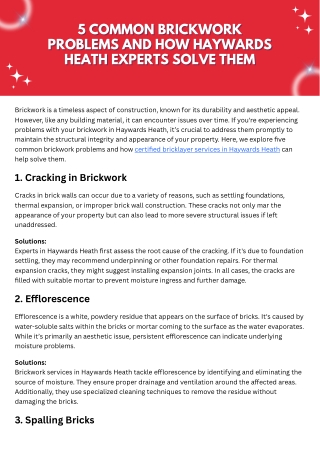 5 Common Brickwork Problems and How Haywards Heath Experts Solve Them