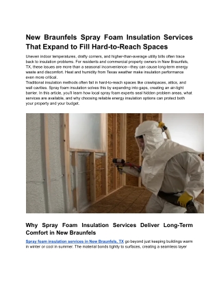 New Braunfels Spray Foam Insulation Services That Expand to Fill Hard-to-Reach Spaces