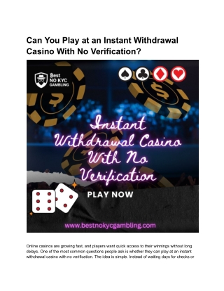 How Do Instant Withdrawal No Verification Casinos Work?