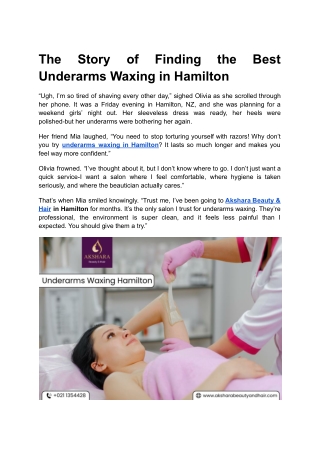 The Story of Finding the Best Underarms Waxing in Hamilton