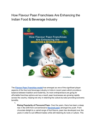 Paan King Franchise Model Banaras: Expanding the Legacy of Flavoured Paan