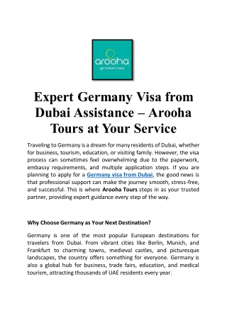 Expert Germany Visa from Dubai Assistance – Arooha Tours at Your Service