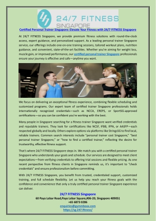 Certified Personal Trainer Singapore Elevate Your Fitness with 247 FITNESS Singapore