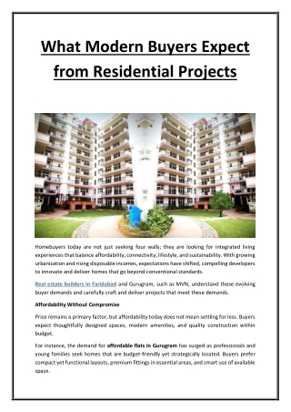 What Modern Buyers Expect from Residential Projects