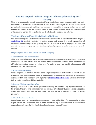 Why Are Surgical Tool Kits Designed Differently for Each Type of Surgery