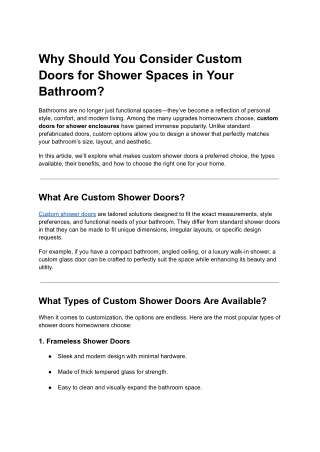 Why Should You Consider Custom Doors for Shower Spaces in Your Bathroom