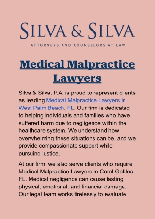 Medical Malpractice Lawyers in West Palm Beach, FL: Silva & Silva, P.A.
