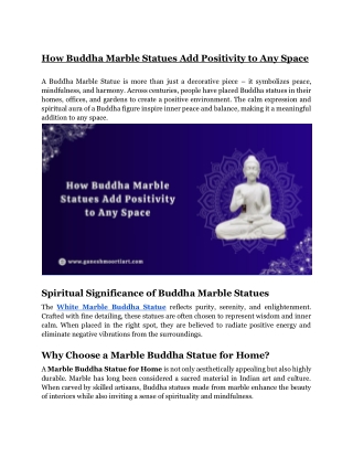 How Buddha Marble Statues Add Positivity to Any Space