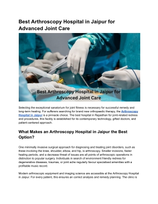 Best Arthroscopy Hospital in Jaipur for Advanced Joint Care