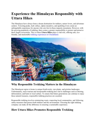 Experience the Himalayas Responsibly with Uttara Hikes