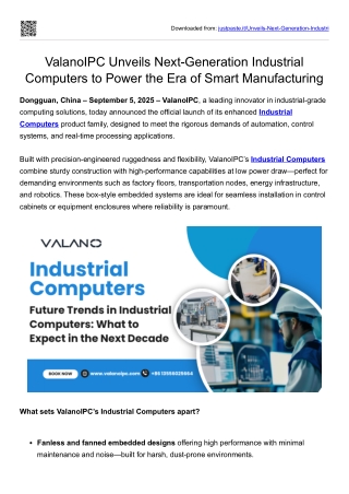ValanoIPC Unveils Next-Generation Industrial Computers to Power the Era of Smart Manufacturing