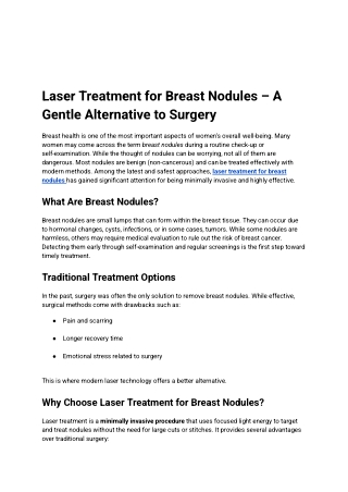 Laser Treatment for Breast Nodules – A Gentle Alternative to Surgery
