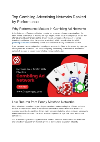 Top Gambling Advertising Networks Ranked by Performance
