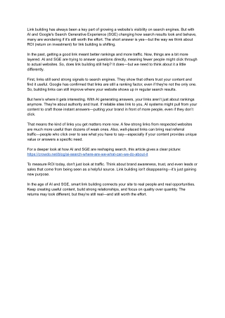 The ROI of Link Building in the Age of AI and SGE