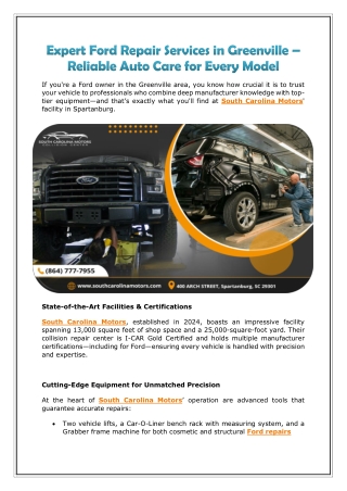 Expert Ford Repair Services in Greenville – Reliable Auto Care for Every Model