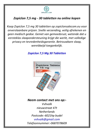 Zopiclon 7,5 mg - 30 tabletten nu online kopen