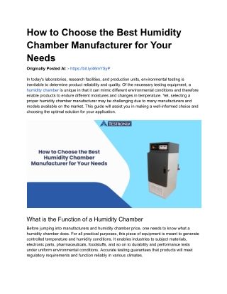 How to Choose the Best Humidity Chamber Manufacturer for Your Needs