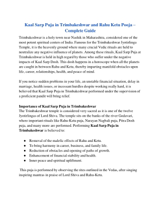 Kaal Sarp Puja in Trimbakeshwar and Rahu Ketu Pooja – Complete Guide