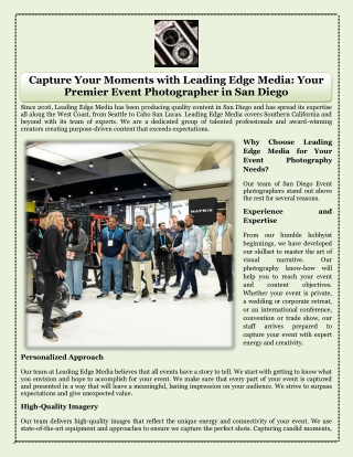 Capture Your Moments with Leading Edge Media Your Premier Event Photographer in San Diego
