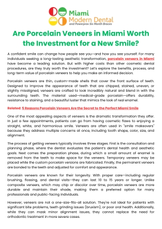 Are Porcelain Veneers in Miami Worth the Investment for a New Smile