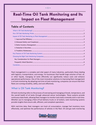 Real Time Oil Tank Monitoring and Its Impact on Fleet Management
