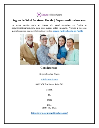 Seguro de Salud Barato en Florida | Seguromedicoahora.com