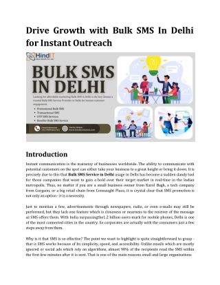 Drive Growth with Bulk SMS In Delhi for Instant Outreach