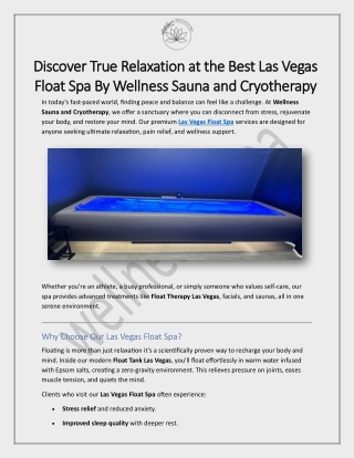 Las Vegas Float Spa By Wellness Sauna and Cryotherapy