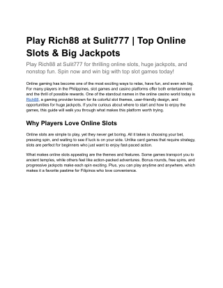Play Rich88 at Sulit777 _ Top Online Slots & Big Jackpots