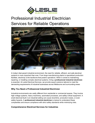 Professional Industrial Electrician Services for Reliable Operations