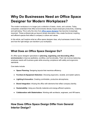 Why Do Businesses Need an Office Space Designer for Modern Workplaces