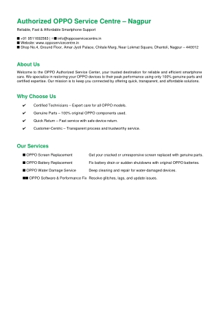 Locate authorised Authorised OPPO Service Center in Nagpur | 9511692583