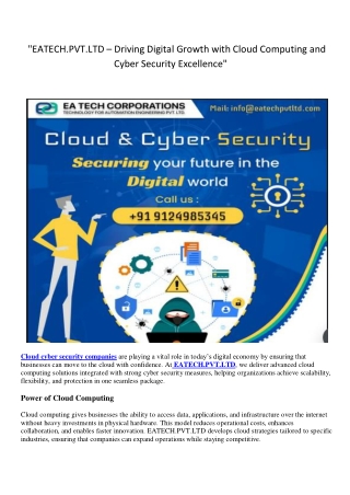"EATECH.PVT.LTD – Driving Digital Growth with Cloud Computing and Cyber Security