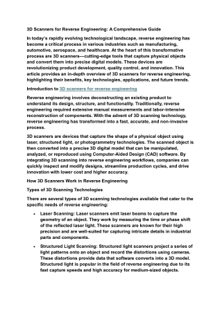 3D Scanners for Reverse Engineering: A Comprehensive Guide