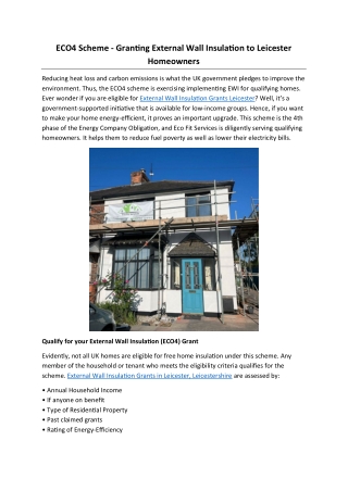 ECO4 Scheme - Granting External Wall Insulation to Leicester Homeowners