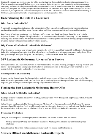 24/7 Locksmith Melbourne: Always at Your Service