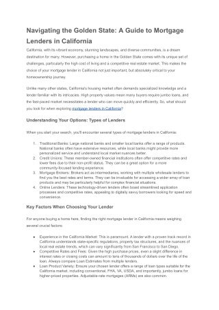 Mortgage Lenders in california