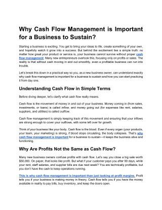 Why Cash Flow Management is Important for a Business to Sustain