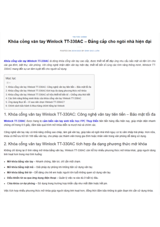 Khóa cổng vân tay Winlock TT-330AC – Đẳng cấp cho ngôi nhà hiện đại