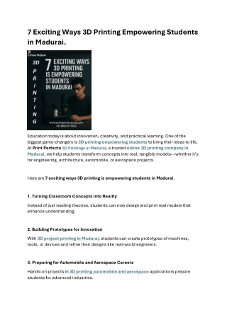 7 Exciting Ways 3D Printing Empowering Students in Madurai