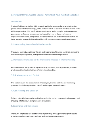 Certified Internal Auditor Course