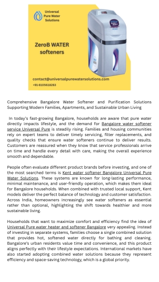 ZeroB AS2 water softener Bangalore